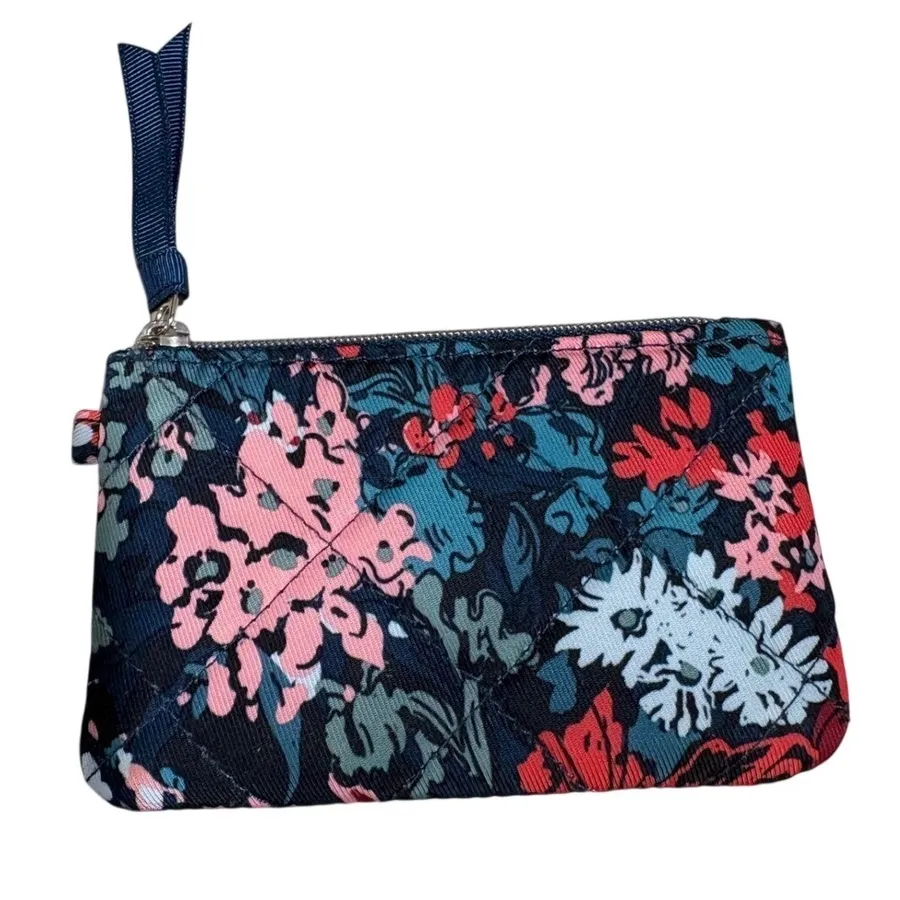 Vera Bradley Floral Quilted Zip ID Case Wallet Card Holder Blue Pink Red