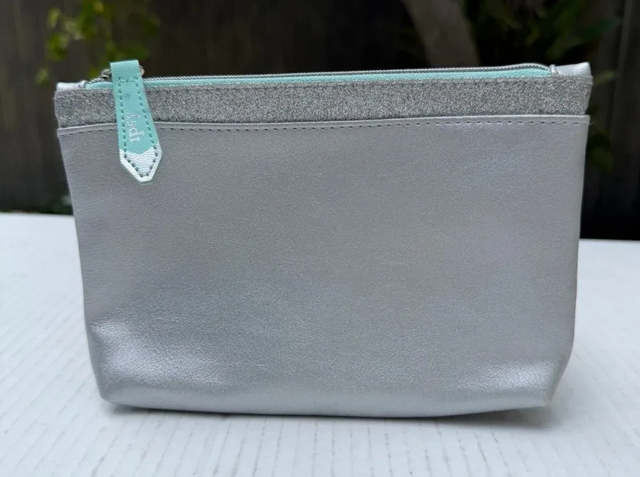 Silver Metallic Makeup Bag Cosmetic Pouch Travel Organizer Zipper Case