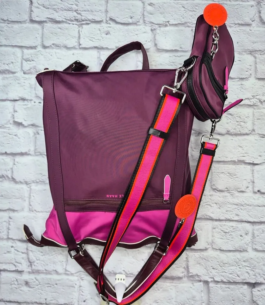 Cole Haan Nylon Convertible Backpack & Crossbody Travel Set Pink Purple