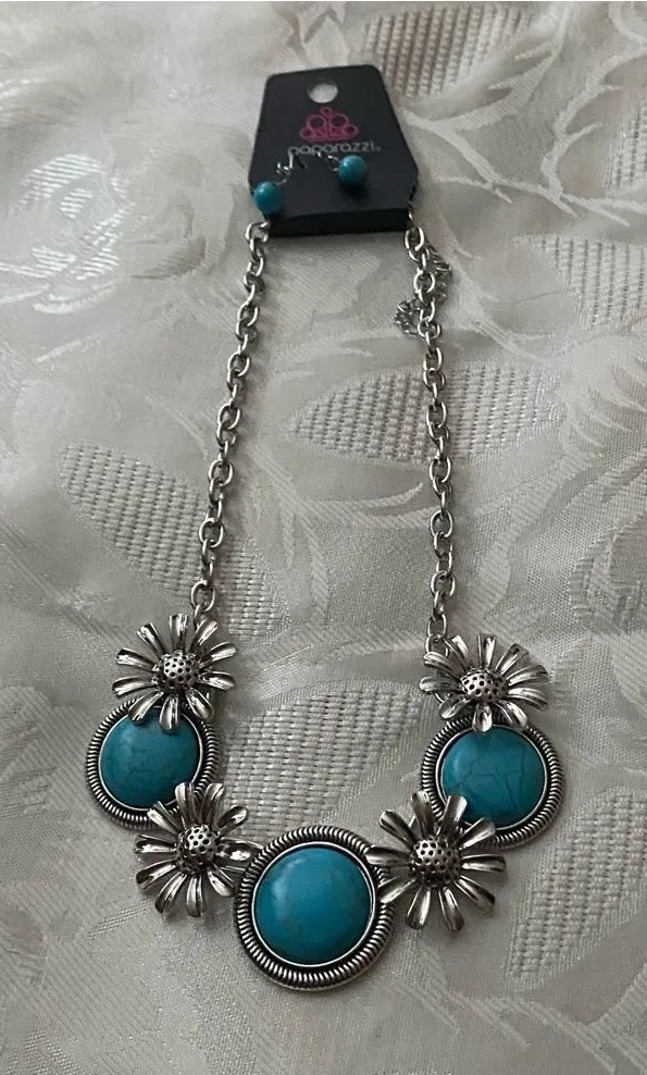 Paparazzi Necklace & Earrings Set Cowboy Casanova Turquoise Western Southwest