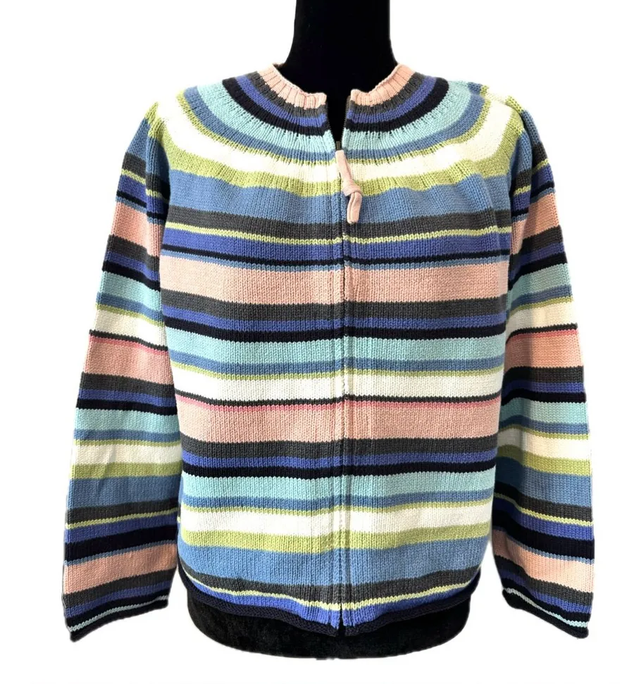Petite XL Multicolor Stripe Zip Cardigan Sweater Liz Claiborne