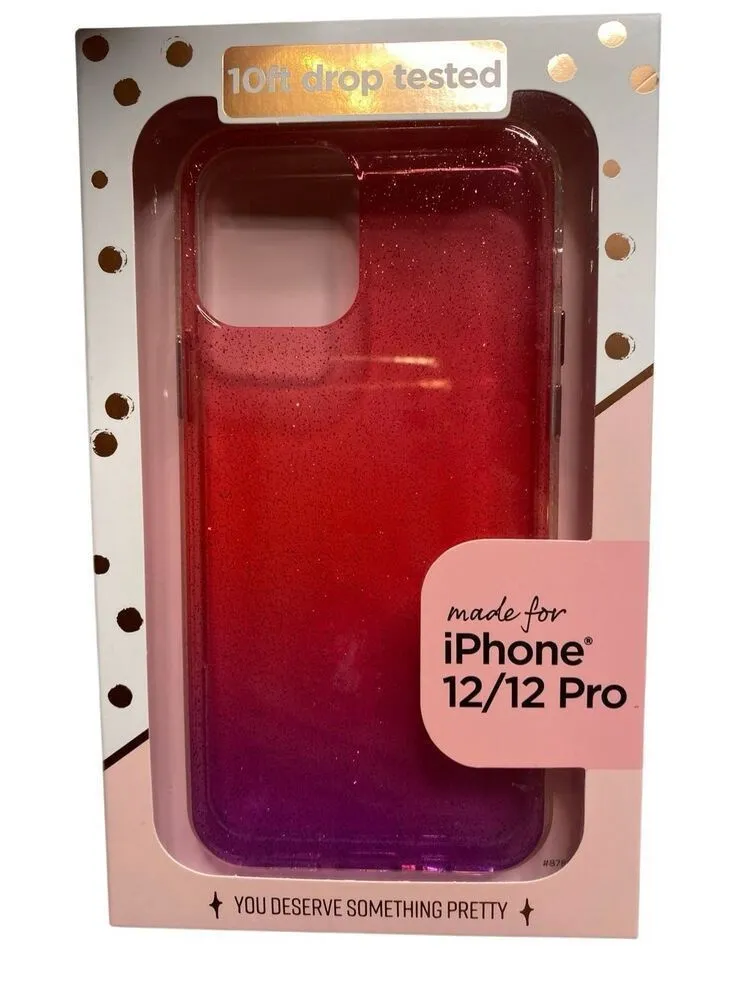 Fellowes iPhone 12 12 Pro Case Glitter Pink Purple Ombre Shockridge 10ft Drop