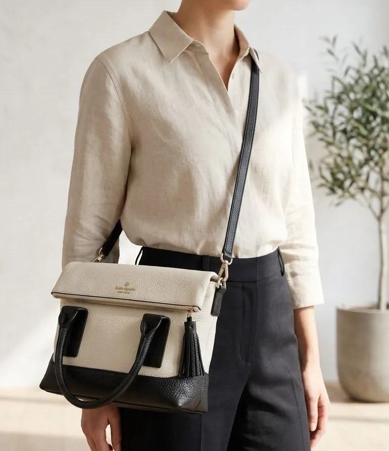 Kate Spade Southport Avenue Carmen Convertible Satchel Handbag Purse cream black