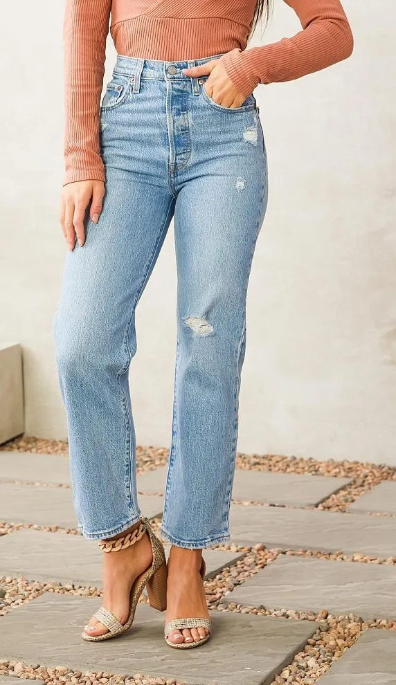 Levi’s® Ribcage Ripped High Waist Ankle Straight Leg Jeans (Samba Done)