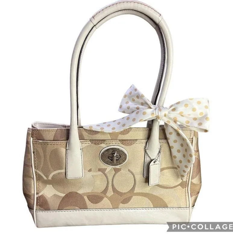 Coach Signature Hamptons Madeline Optic Satchel with Polka Dot Scarf