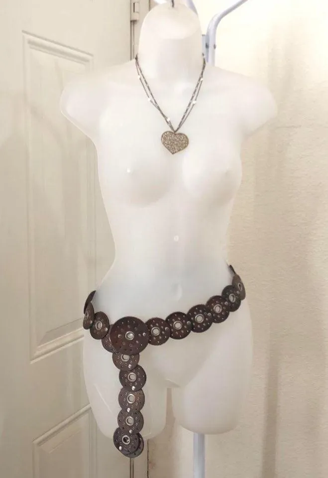 Y2K NWT Brown Silver Leather Gladiator Apocalyptic Subversive Gothic Grunge Belt