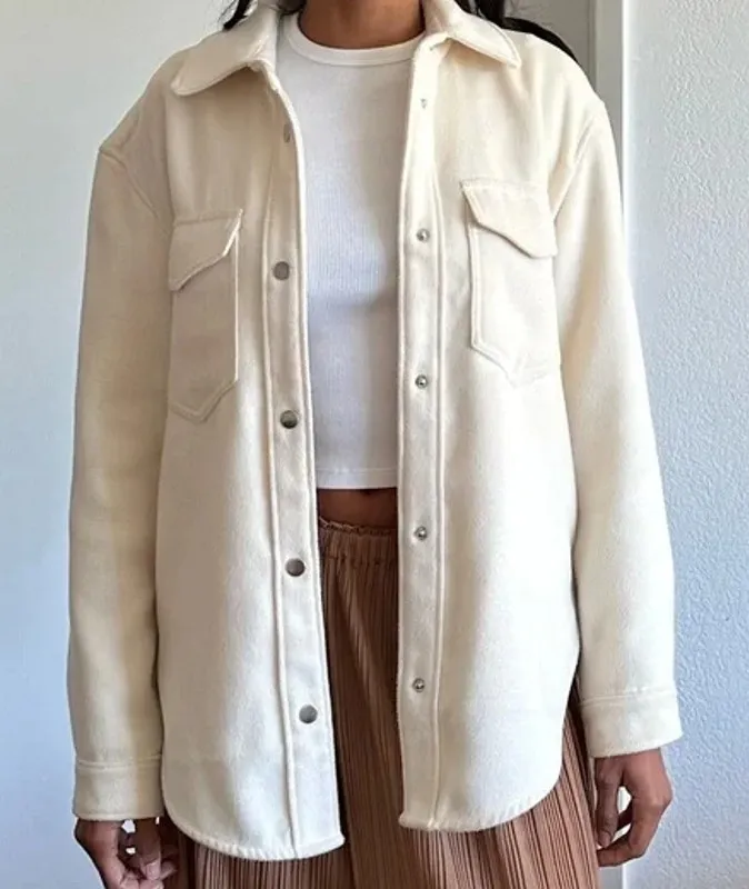 Abercrombie & Fitch Oversized Shacket Shirt Jacket Cream Size XL