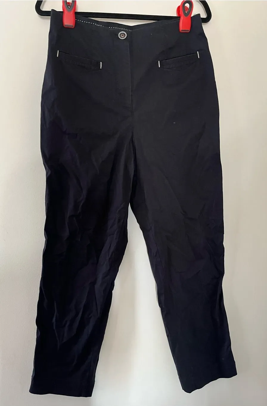 Maeve Black High Rise Straight Leg Pants 10 Stretch Preppy Minimalist Cotton