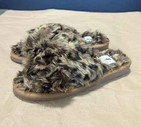 Corkys Slumber Cheetah Print Slippers Sandals Slip On Open Toe Leopard Animal 7 Tan