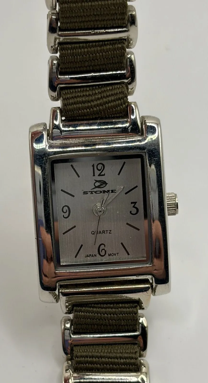 Stone Quartz Japanese Movement Women's Rectangle Face Watch Silver Tone Band Silver
