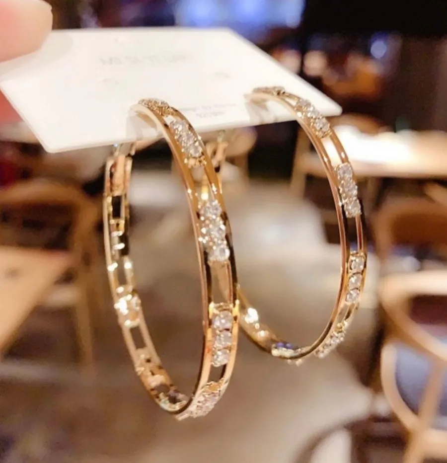 18K Gold Plated CZ Diamond Gold Hoop Earrings for Women