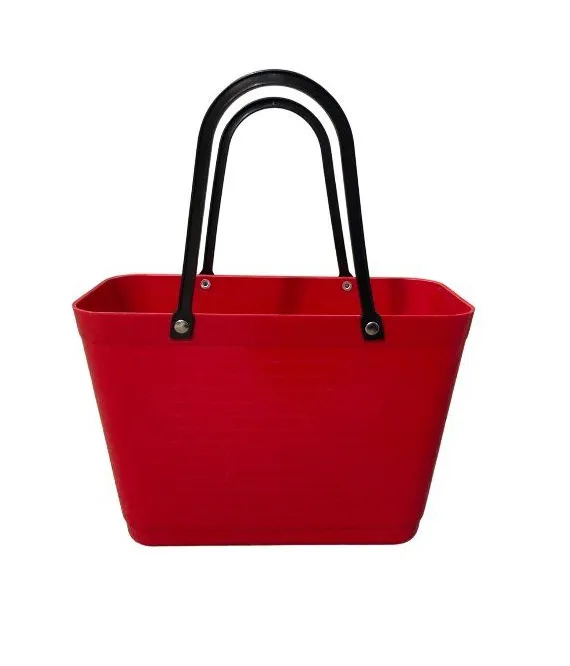 Hinza Red Swedish Plastic Tote Bag Made in Holland Retro Beach Shopping Bag USED
