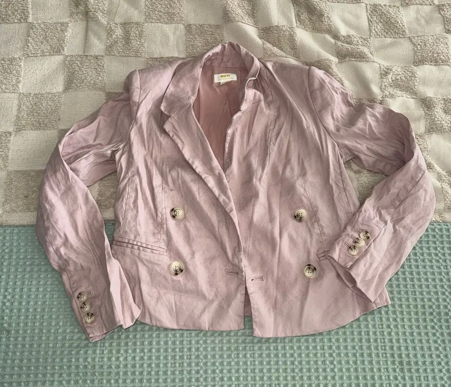 Maeve Anthropologie Linen Slim Blazer Pink Double Breasted Jacket Womens Medium