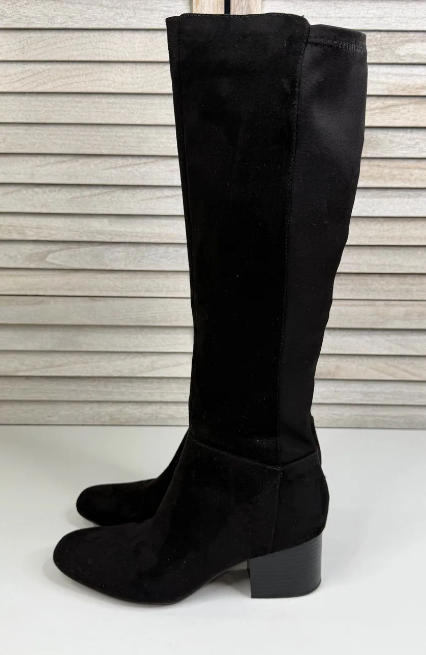 A2 by Aerosoles Black "Condominium" Faux Suede/Nylon Knee High Riding Boot