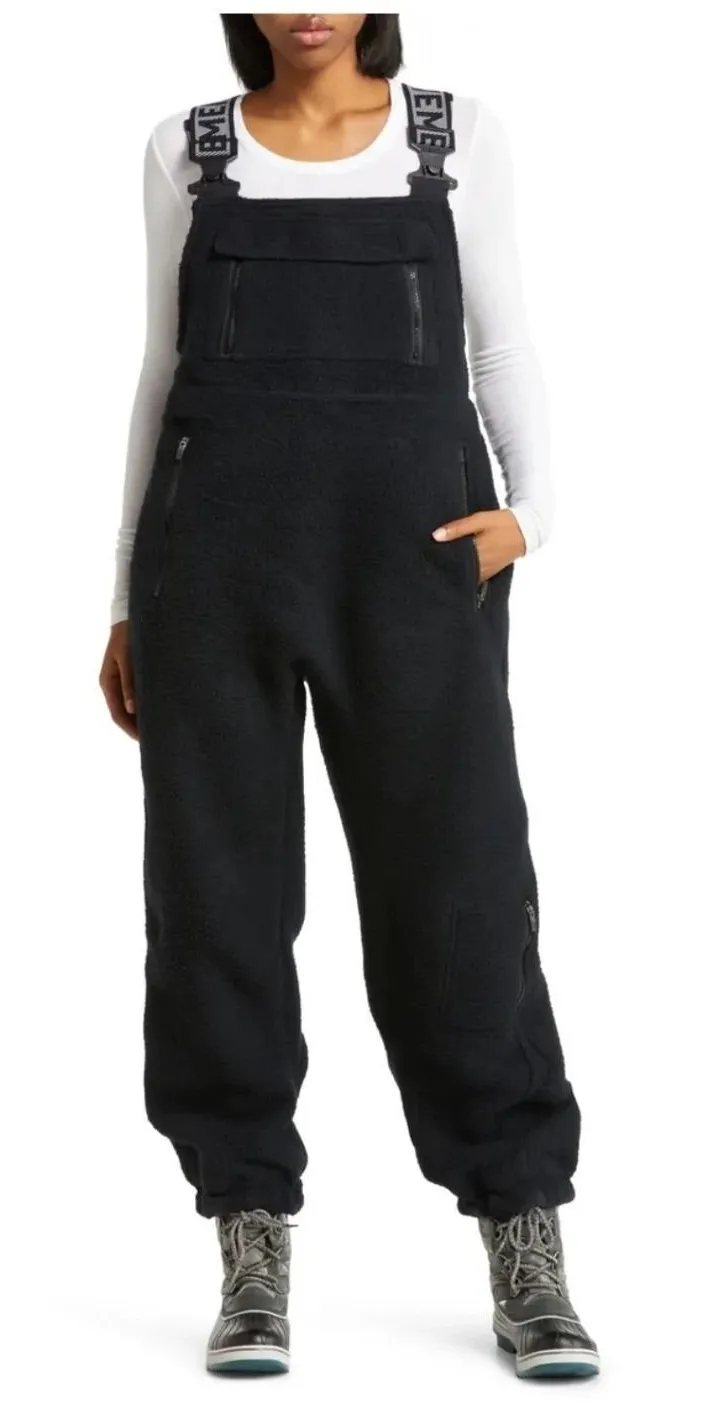 Free People Movement Hit Slopes Snow Bibs XS Black Fleece Overalls Gorpcore