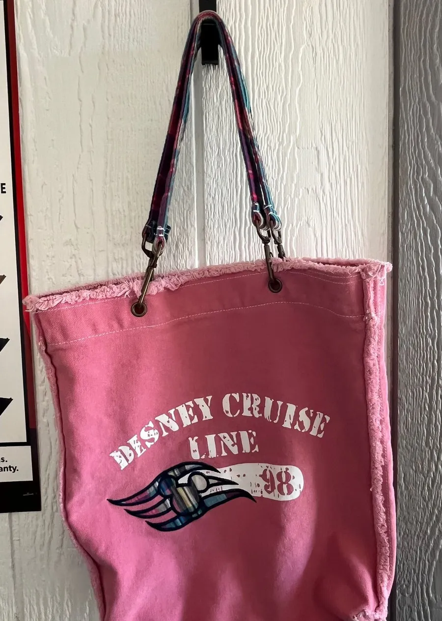 Disney Cruise Line Pink Canvas Tote Bag Mickey Mouse Logo 98