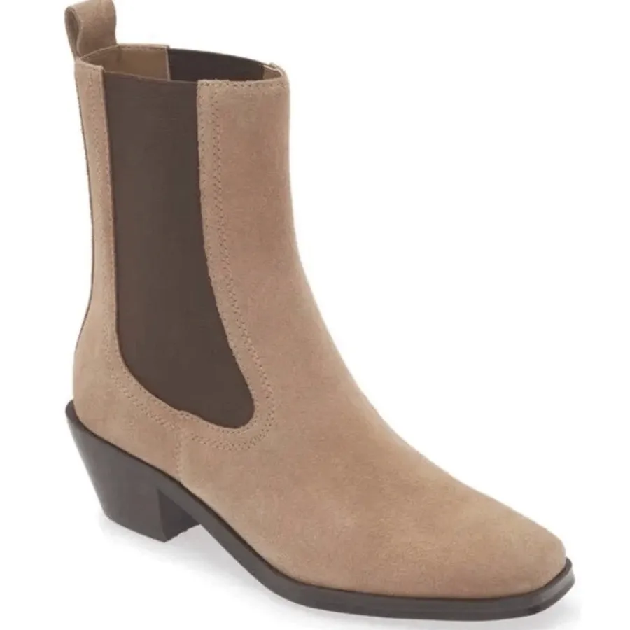 Nordstrom Tan Leather Suede Western Chelsea Ankle Boots Square Toe 6.5 NEW