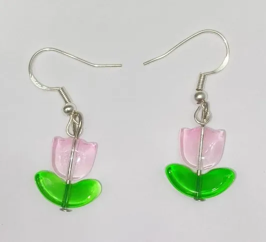 Light Pink Glass Tulip Earrings 🌷💕