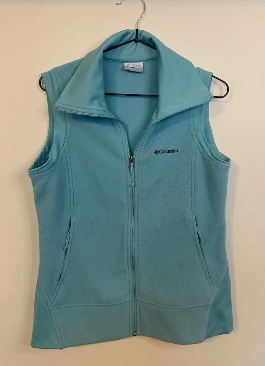 Columbia Fleece Vest Womens Medium Blue Excellent Full Zip Sleeveless Outdoor