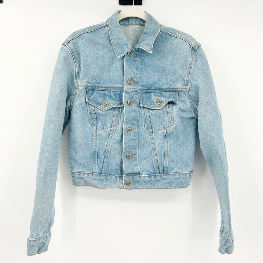 John Galt Womens Light Wash Cropped 90s Retro Denim Jean Trucker Jacket One Size