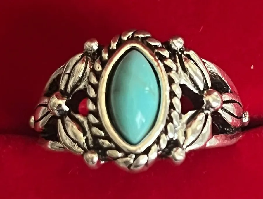 Vintage/Boho Design Faux Turquoise Stainless Steel Silver Ring Size 8 NWT Blue