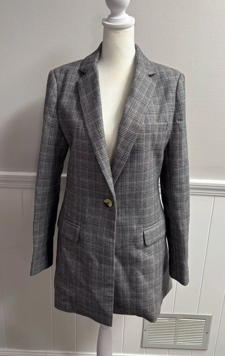 Saylor x Free People FP Susie Plaid Check Blazer Jacket Gray Grey Small