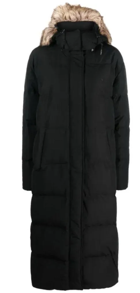 Lauren Ralph Lauren Black Puffer Longline Faux Fur Hood Coat sz Large