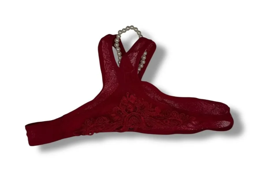 Olivia Paris NWT Pearl Crotch Lace Thong One Size Red Lingerie Intimates
