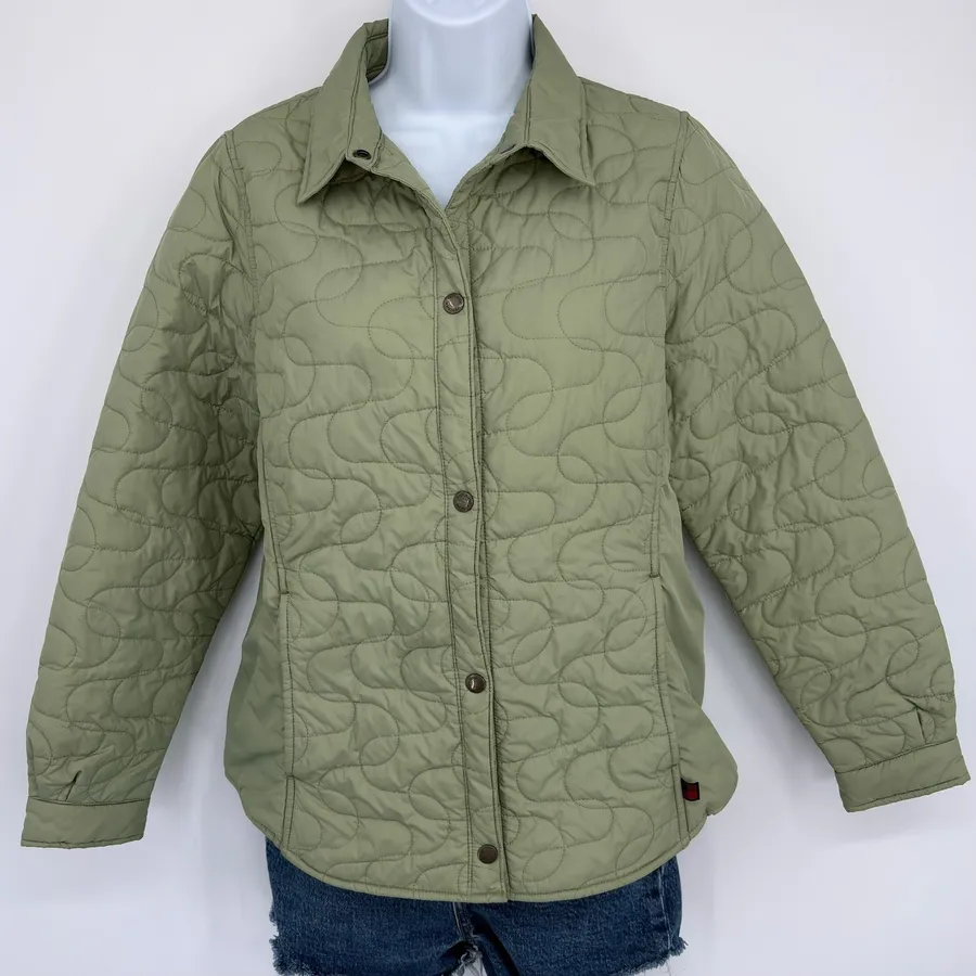 Woolrich Quilted Light Sage Jacket Women Small Snap Button Coat Outdoor Winter