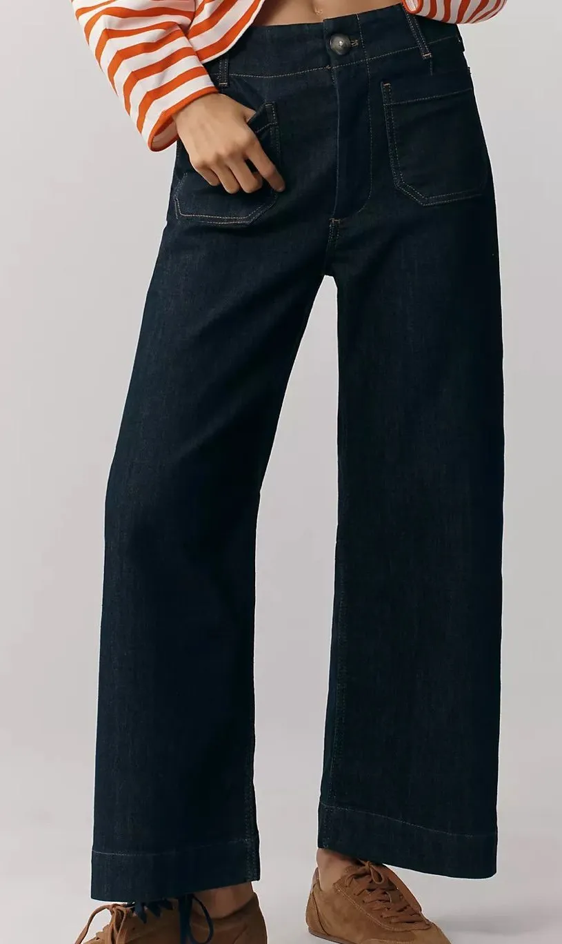 Maeve Colette High-Rise Wide-Leg Cropped Jeans