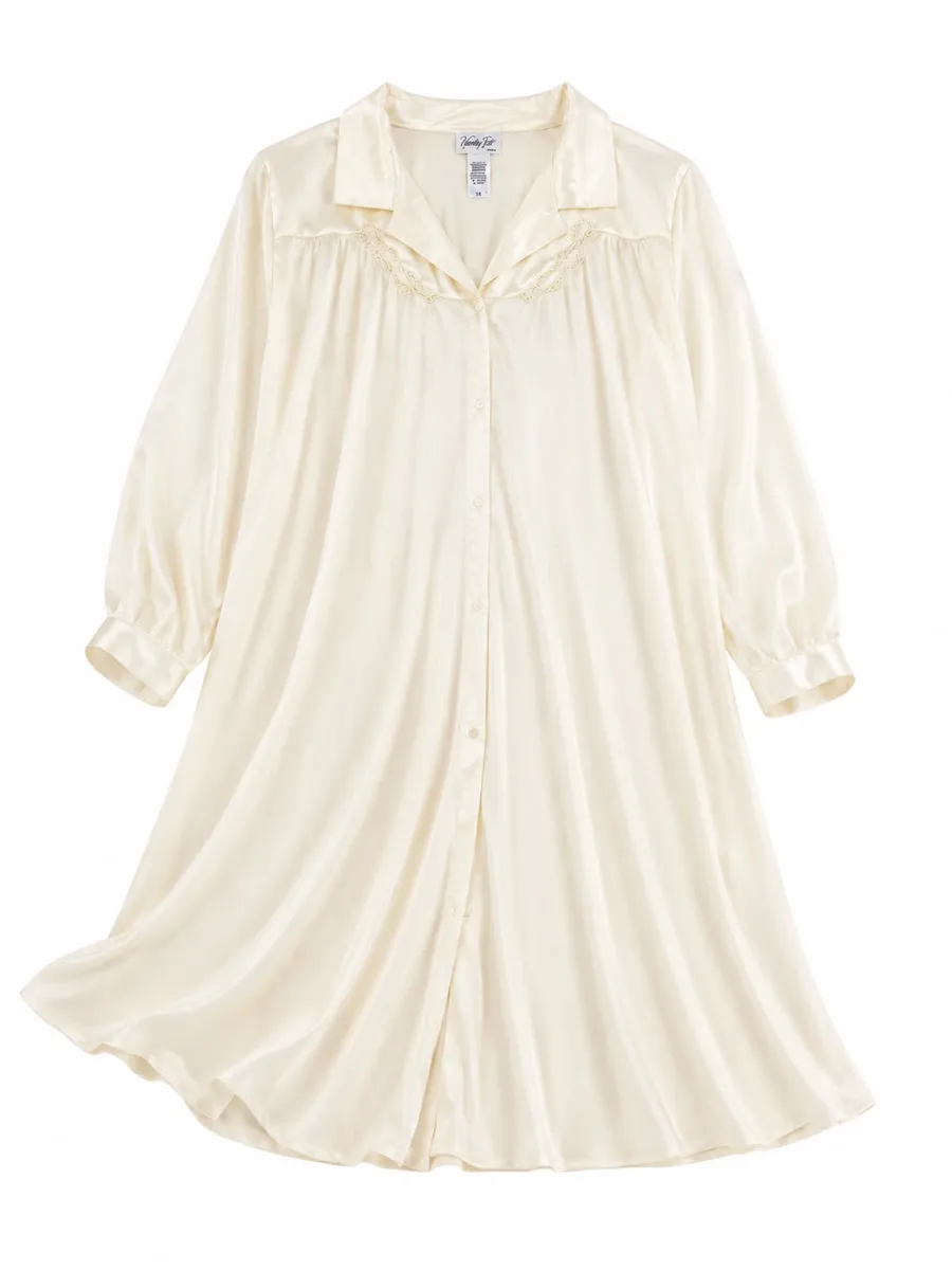 Vintage Queen Satin Long Sleeve Nightgown in Ivory light Yellow