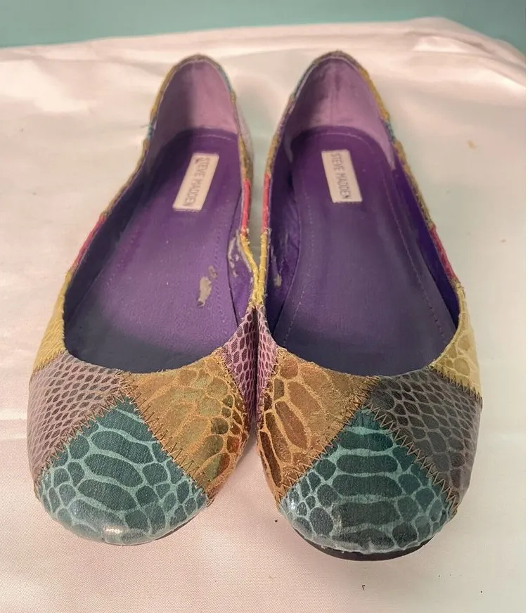 Steve Madden Feather Snakeskin Almond Toe Loafers Flats Shoes Size 10 S-275