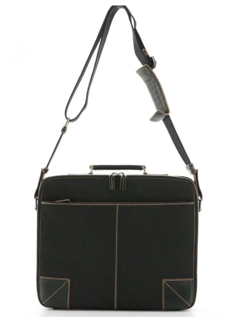 CELINE TWO-WAY BRIEFCASE IN BLACK MACADAM CANVAS W/LEATHER TRIM PP-LS-0067