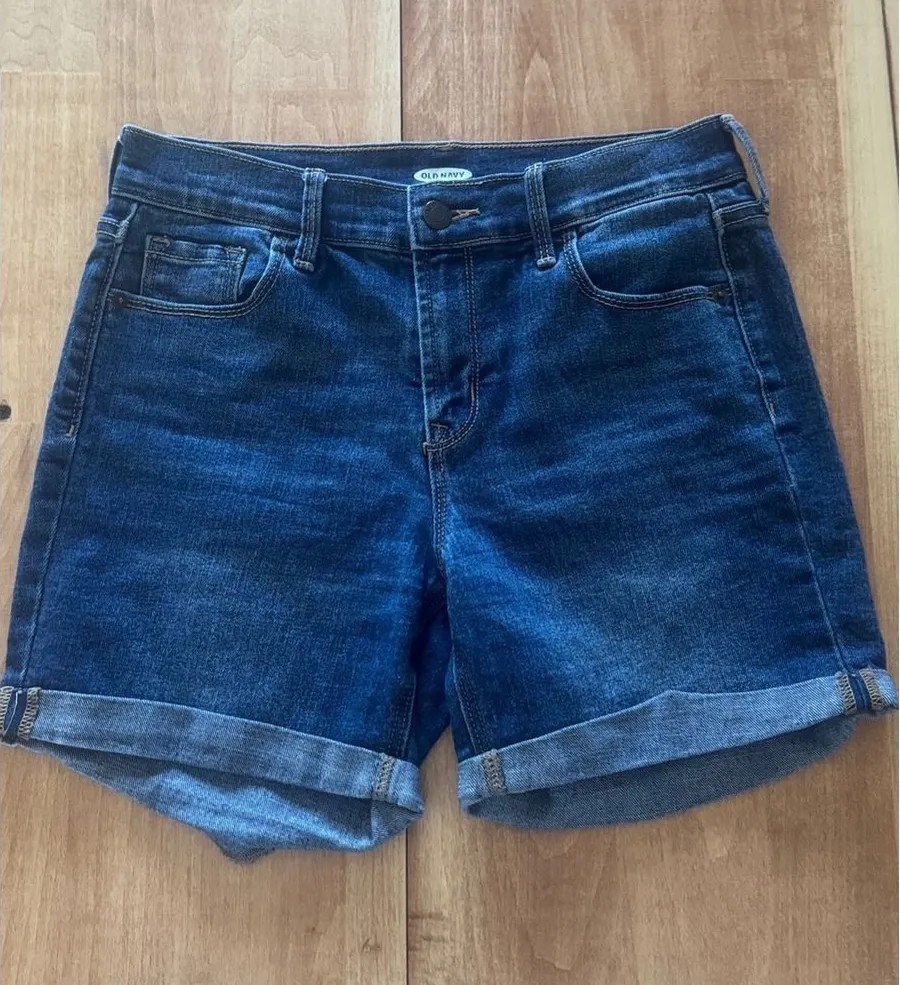 Old Navy Womens Size 2 Dark Wash Cuffed Denim Jean Shorts Stretch Blue 1166