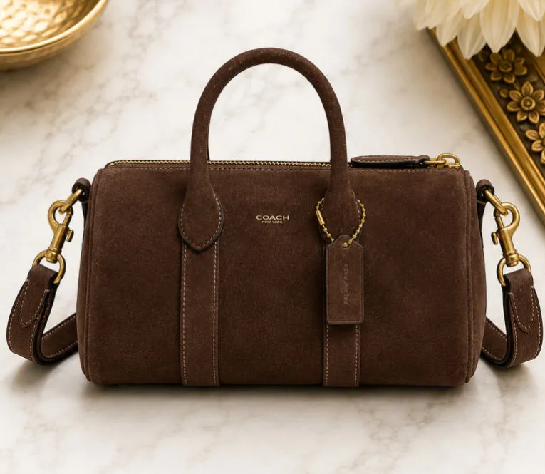 NEW Coach Compass 25 Suede Satchel Chocolate Brown Crossbody CFA51 NWT