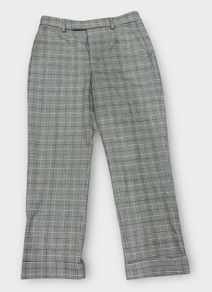 Zara Black Tan Houndstooth Plaid Cropped Ankle Trousers Size 6