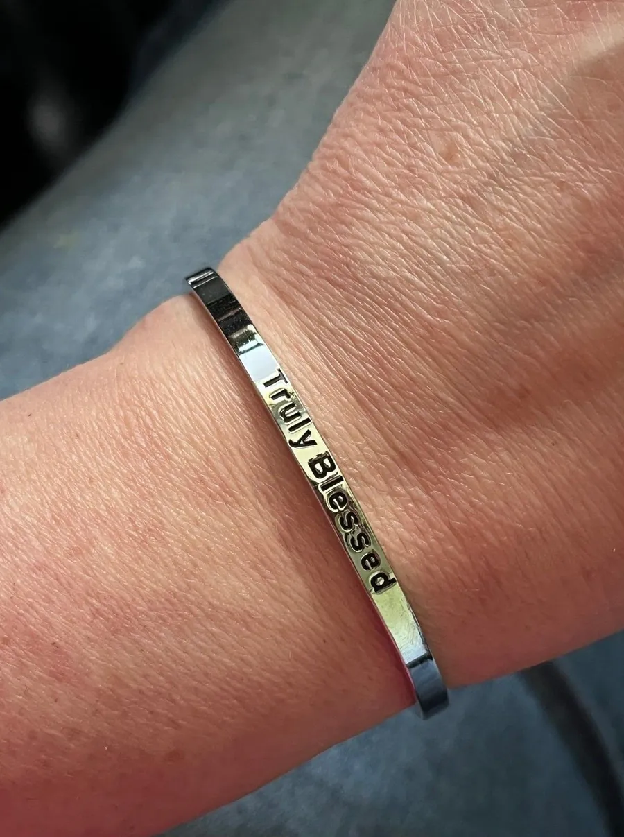 Truly Blessed Mantra Cuff Bracelet Silver Tone Inspirational Bangle SU CZ CH