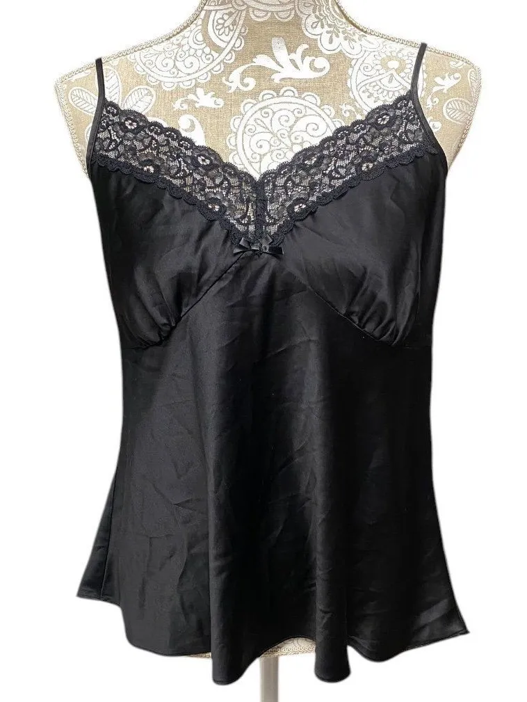 Black Satin Lace Camisole Top Size XL Babydoll Emo Fairygrunge Whimsigoth