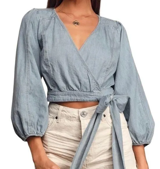 Free People Sophie denim wrap top
