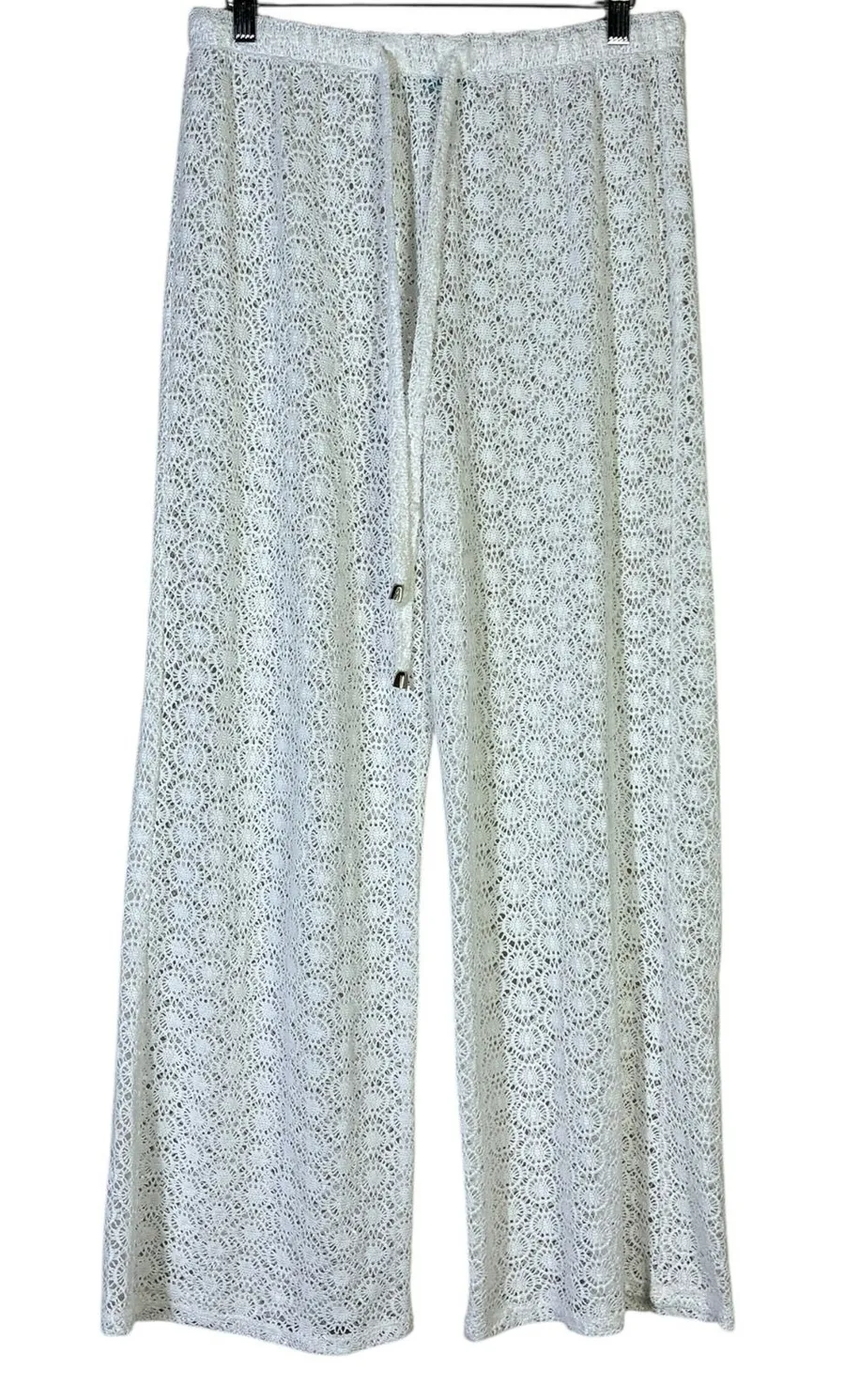 Shore Life White Crochet Lace Wide Leg Beach Cover Up Pants Womens Medium