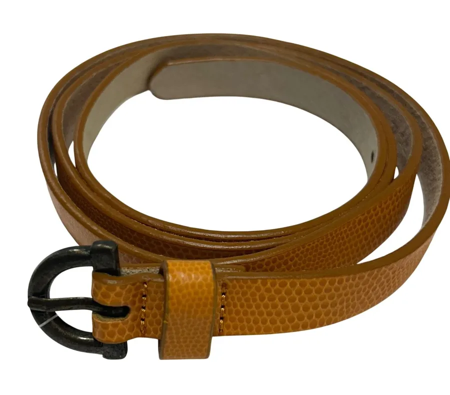 Coldwater Creek Embossed Skinny Belt XL Mustard Tan Pebbled