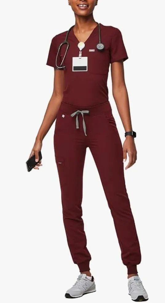 Fig Set Stylish burgundy scrub with top and jogger pants nurse scrubs fig