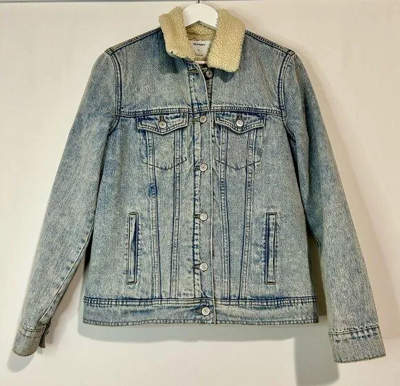 Old Navy Women’s Sherpa Lined Denim Jean Jacket Light Blue Wash Size Medium FLAW