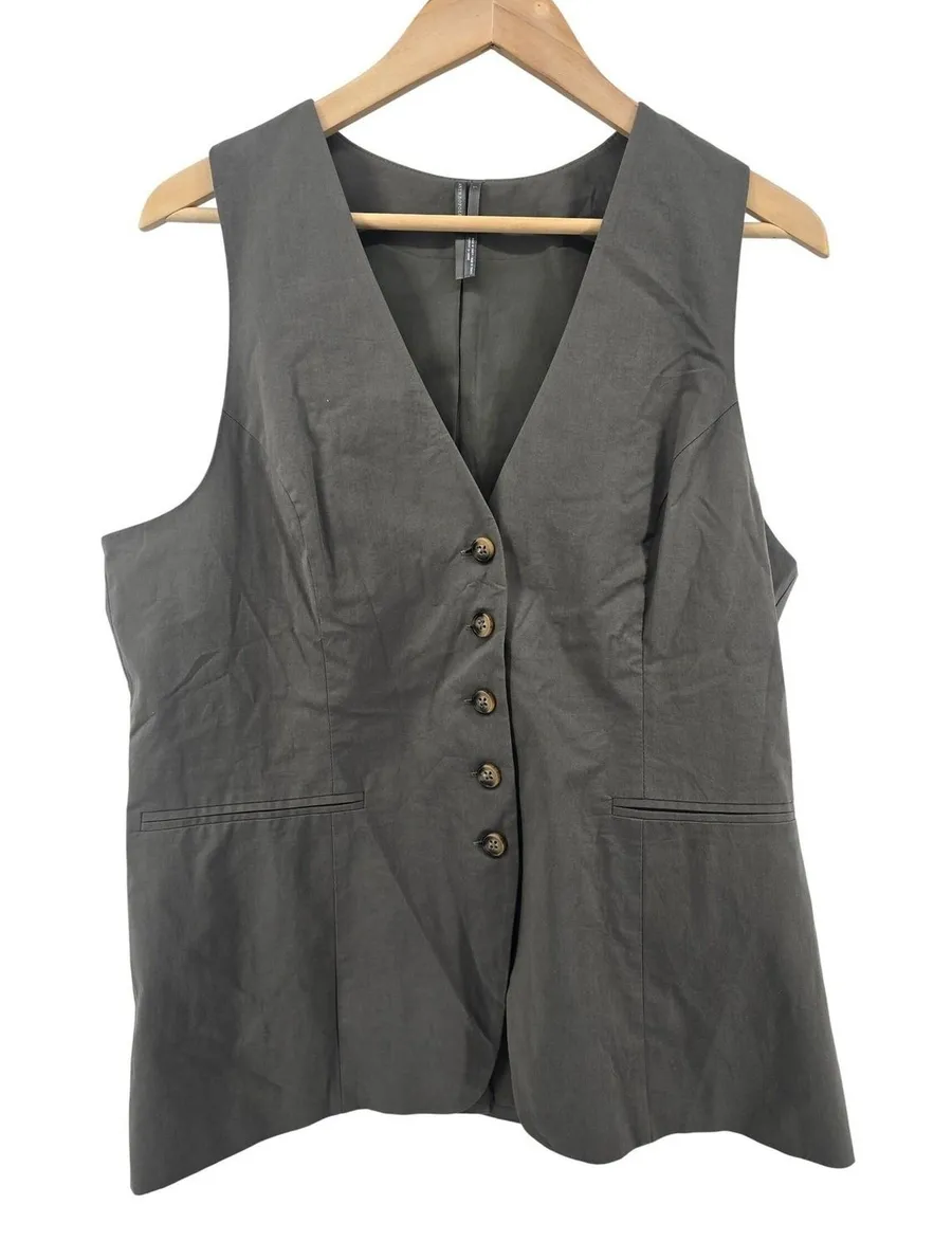 Anthropologie Vest Womens L OB2225417 Olive Green Tailored Button Front EUC
