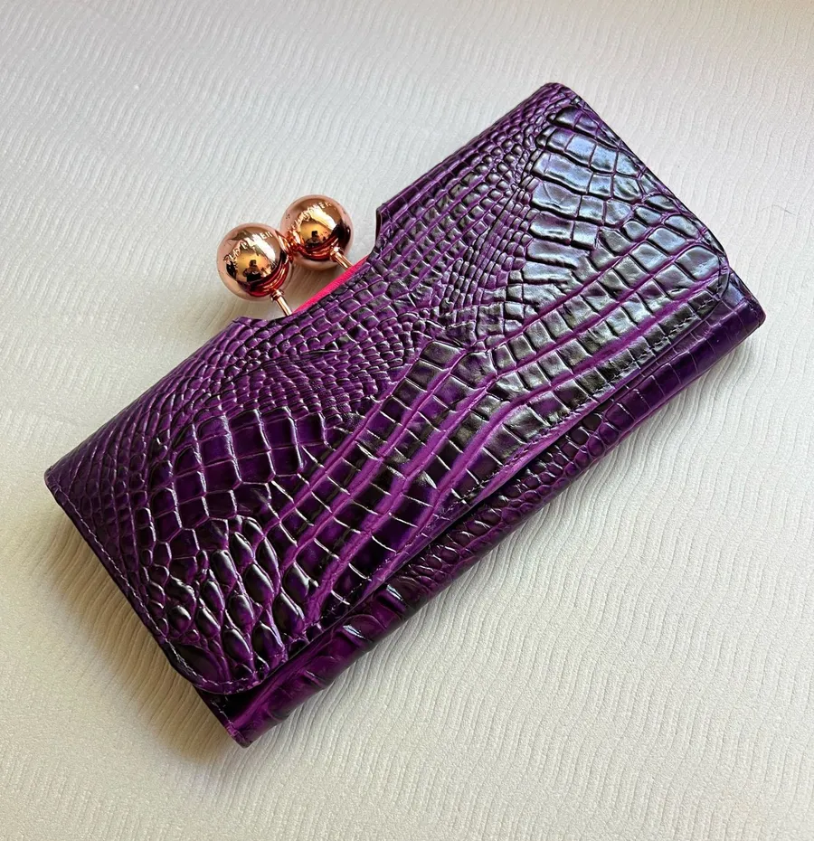 Ted Baker Purple Croc-Embossed Bobble Wallet – Matinee Bifold