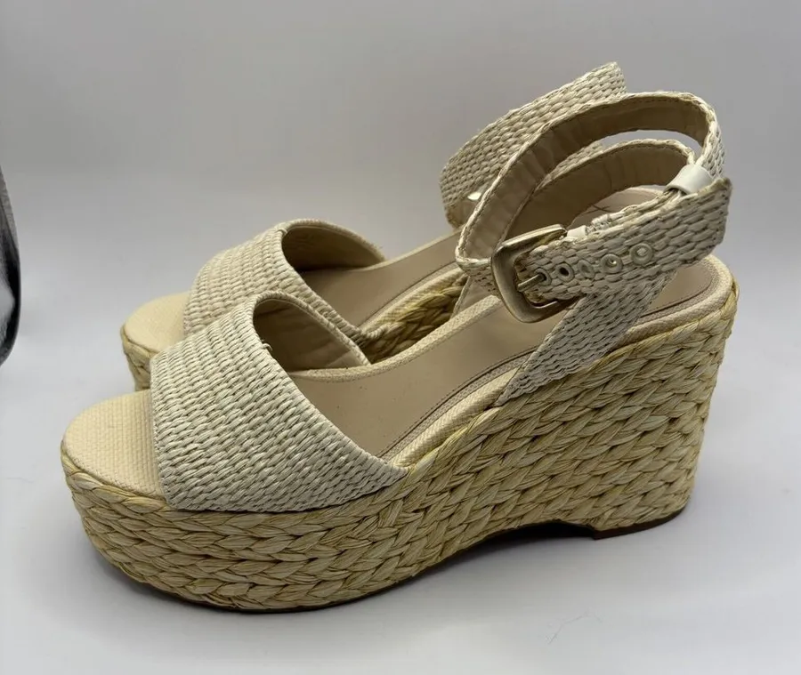 Sam Edelman Women's April Ankle-Strap Raffia-Wedge Sandals Sz 10.5M