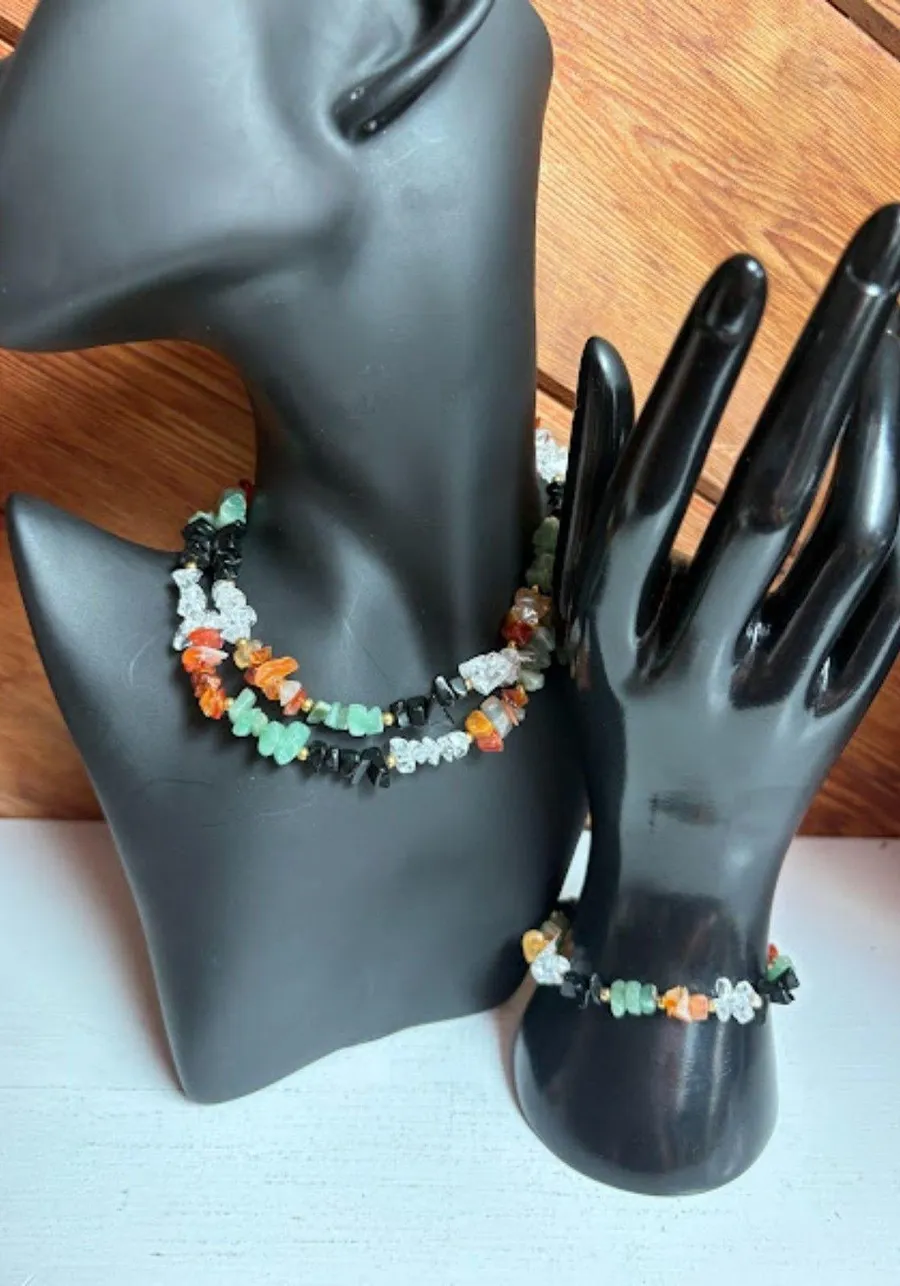Vibrant Gemstone Necklace and Bracelet Set NWOT Green