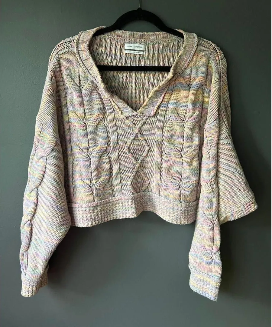 Urban Outfitters Multicolor Cable Knit Cropped Sweater