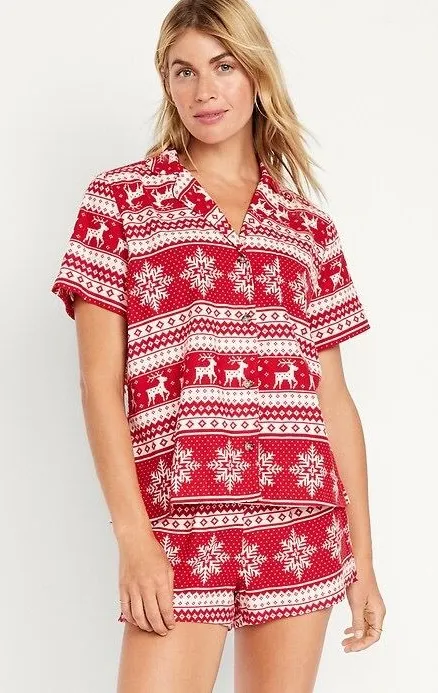 Old Navy Flannel Fair Isle Christmas Pajama Shorts Set