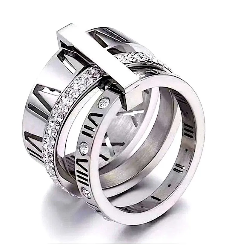 NEW Large Women's Stacking White Gold Plated Simulated Diamond Ring, Size 5